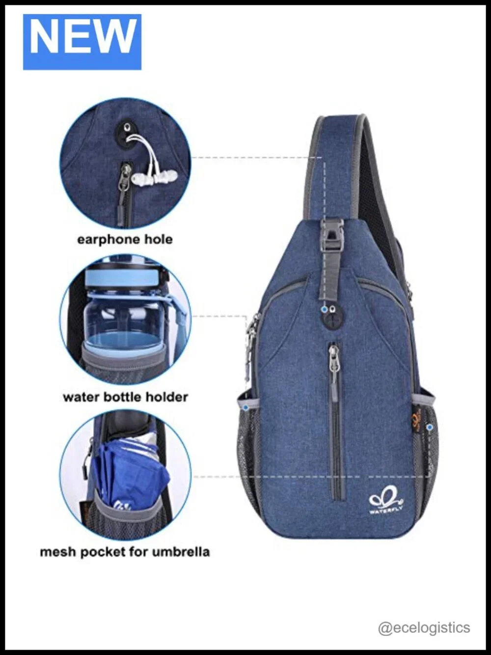 Crossbody Sling Backpack Travel Hiking Chest Daypack with Earphone Hole